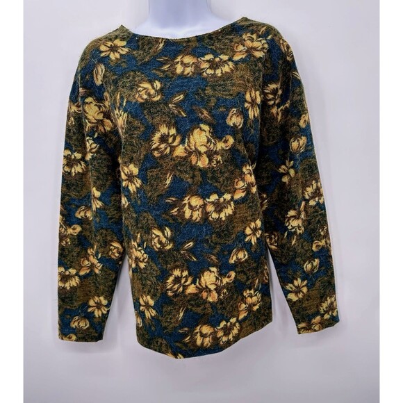 VTG 70S 80S PANDORA WOMENS VIBRANT FLORAL  SKI SWEATER CREWNECK  Hippie KNIT L - Picture 1 of 7